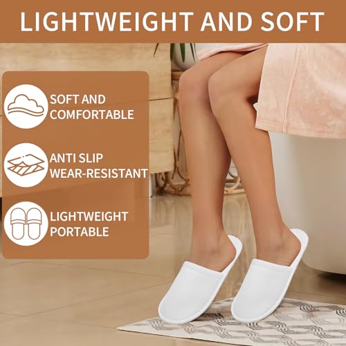 50 Pairs Hotel Slippers Bulk Disposable Heavy Duty Non Slip White Travel Slippers for Home Hospital Flights Parties Hotel Spa Guests3