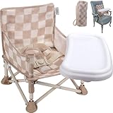 Tiny Marvels Tragbarer 3-in-1-Baby-Sitzerhöhung, gemütlicher Bodensitz, Fütterungssitz mit Tablett, kompakter faltbarer Kleinkinder-Booster mit Kindersicherheitsgurt-Tragetasche, perfekt für Reisen