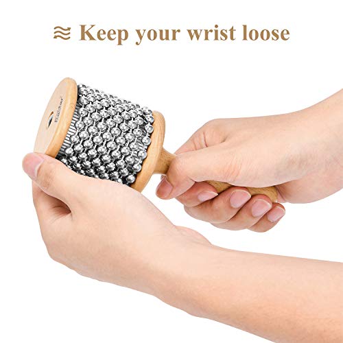Eastar Cabasa Musical Instrument Percussion Instrument Hand Shaker with Stainless Steel Beads and Wooden Handle for Students Kids Classroom Band, Small Size - Thumbnail 4