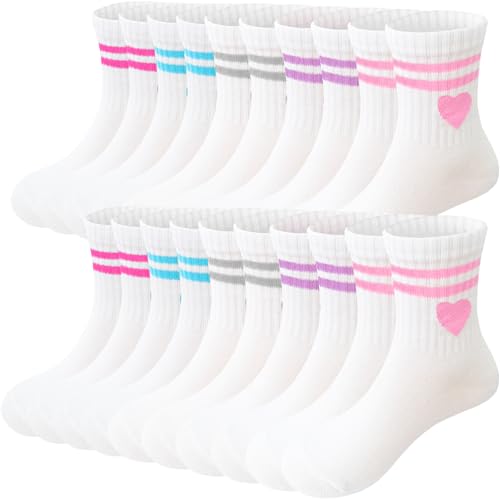 Bemeol Girls Crew Socks 10 Pairs Girl Casual Athletic Cotton Lightweight Stretch Crew Socks for Kids 4-6 6-8 8-10 Years Old