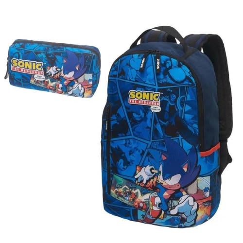 Kit Mochila De Costas Sonic Comic + Estojo Pacific