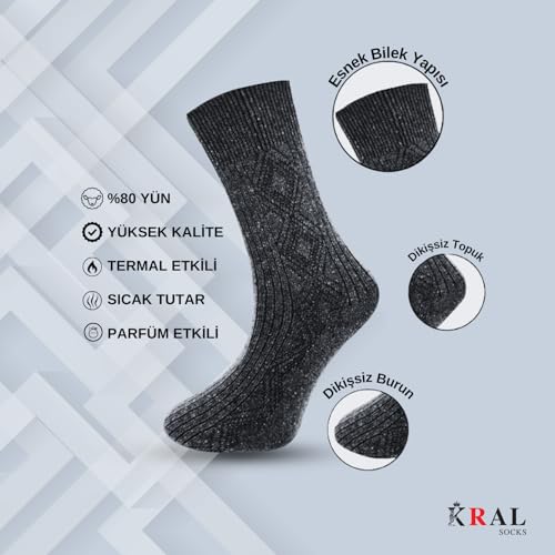 Lambswool Termal Çorap – 5 Çift Dikişsiz Kuzu Yünlü Kışlık Set – Hediye Kutulu, Soğuk Havalara Özel (siyah, 36-40)