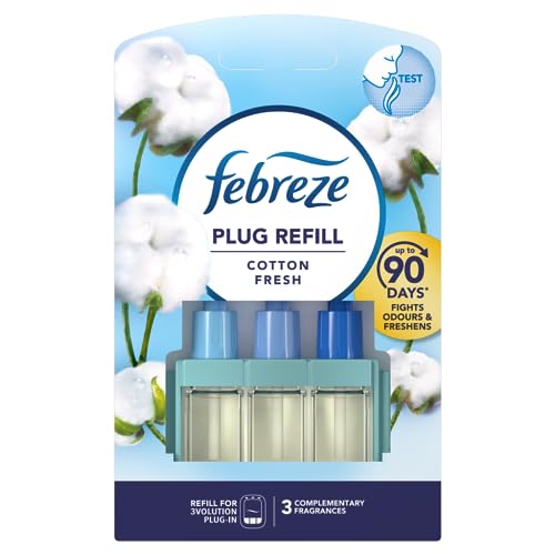 Febreze 3Volution Plug In Air Freshener Refill, 20ML X 7, Odour Eliminator & Bathroom Air Freshener, Cotton Fresh