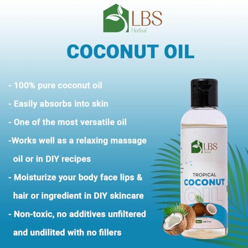Image of LBS Pure Coconut Oil 100% Extra Virgin Cold-Pressed Organic Oil For Hair, Skin, & Cooking Deeply Moisturizing & Nourishing Softens Skin - Ideal For Cooking & Massages 100Ml (Pack 3)
