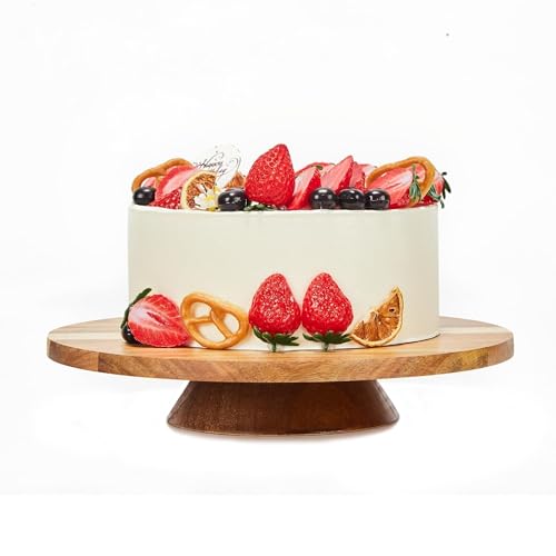 GOVOKOI 12' Acacia Wood Revolving Cake Stand, 2' High Rotating Cake Turntable, Wooden Rotating Display Stand for Cake, Cupcake Decorating Supplies