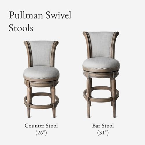 Maven Lane Butaco Pullman de bar, estructura gris, tela gris, 31", juego de 2 | Taburete giratorio con reposapiés, estructura de madera maciza y asiento tapizado, perfecto para barras, mesas de pub y encimeras altas de cocina miniatura 6