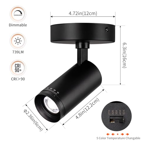 Image of mirrea 5-Color Zoomable Indoor Spot Lights,LED Ceiling Spotlight Lighting Fixtures for Room and Hallway,Accent Light for Gallery,Black Directional Lamp for Home,2700-5000K,15-45,CRI90+,Pack of 1
