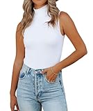 Lacozy Women's Mock Turtle Neck Sleeveless Pullover Top Slim Fit Basic Lightweight Soft T-Shirts White Medium