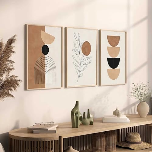 Image of HOTHOUSE Home Decor Boho Painting Decorative Wall Art poster With Frame For Living Room Bed Room Hotel Wall Decor Digital Reprint Set of 3 (13X17 inch)