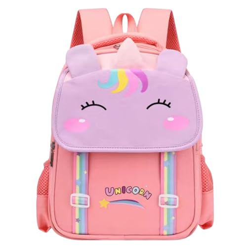 Mochila Escolar Infantil Unicórnio e Dinossauro, 4 Cores Disponíveis, Design Divertido, Alças Ajustáveis, para Crianças da Pré-escola e Ensino Fundamental (UNICÓRINIO ROSA)