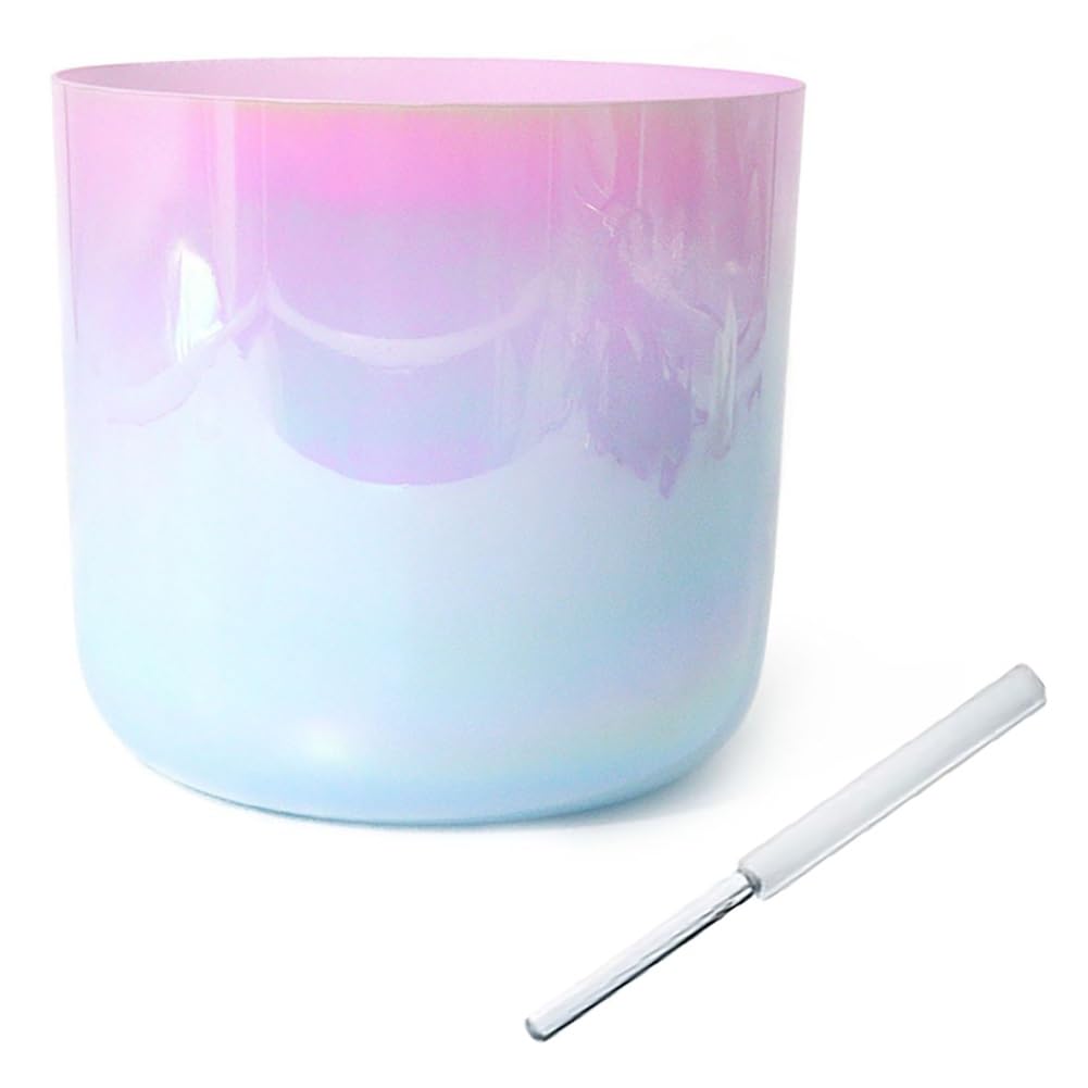 RQLSSSLMXJ Crystal Singing Bowls, 432Hz Gradient Pink Cyan Singing Bowl, Alchemy Crystal Sound Bowl, Quartz Chakra Bowl(A note,6 inch)