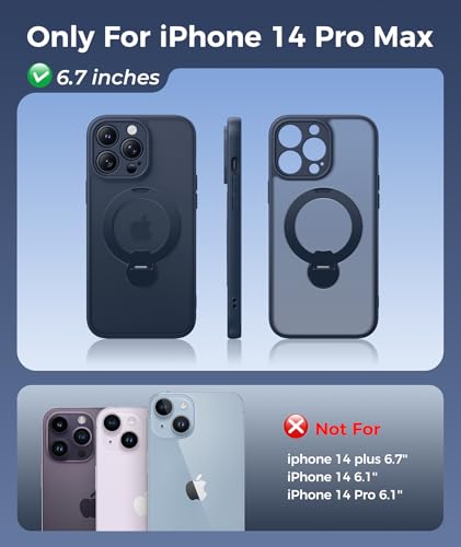 Image of FNTCASE for iPhone 14 Pro-Max Case: [360 Spin Magnetic Stand] [Compatible with Magsafe] [Screen Protector] Translucent Matte Military Grade Shockproof Full Camera Protective Phone Cover - Deep Blue