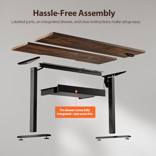 Image of Agilestic Electric Standing Desk with Drawers, 47.8 x 24 Inches Height Adjustable Desk, Stand up Computer Table with Memory Preset, for Work Office Home, Rustic Brown