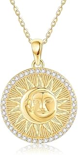 DAYLINLOVE Sun and Moon Necklace 925 Sterling Silver Pendant Dainty Moon Sun Star Jewellery Mother's Gifts for Mom Her Women Girls