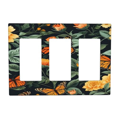 PPZCXWP Plaque Interrupteur Papillon Monarque Vintage Floral Triple Toggle