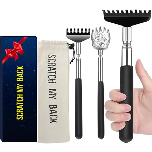 Image of Oversized Back Scratcher Gift Set, 3 Pack Portable Extendable Stainless Steel Telescoping Massage Tool, Gift /Stocking Stuffers for Men Women