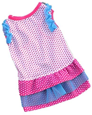 ペット服 犬ワンピース ドレス コットン 犬猫洋服 水玉 可愛い オシャレ 春夏用犬服 日焼き防ぐ 脱毛保護 生理期保護 散歩/お出掛け/室内-バラ色L