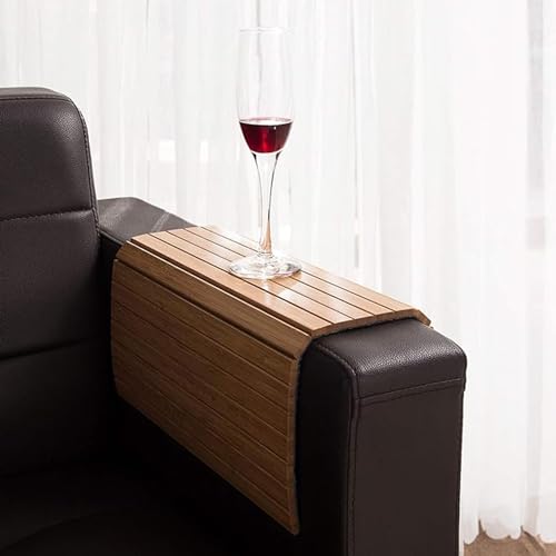Image of Hamdan Sofa arm Tray Couch Bedside Wood Coaster Coffee Cup Foldable armrest Caddy end Protector Folding Living Room Furniture mat-Light Brown