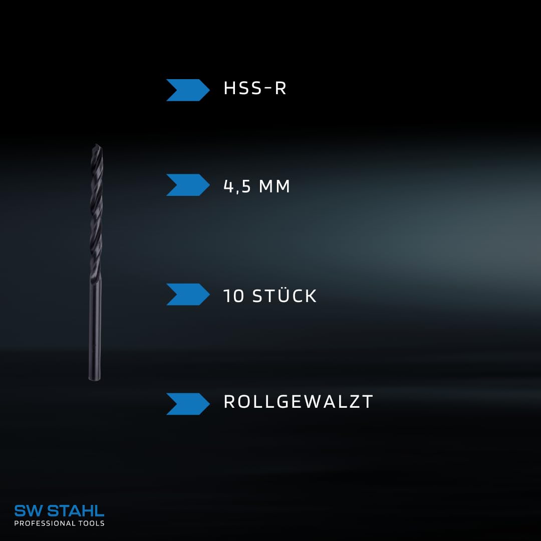 SW STAHL Punta Elicoidale HSS-R 4,5 mm, DIN 338 per Metallo, 10 Pezzi