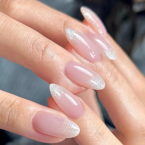 24PCS Press on Nails Almond Shaped Nails, Fake Nails Medium Long Stiletto Almond Press on Nail False Tips Acrylic Nails Glue on Nails Medium Length False Nails for Women and Girls(Gradient Glitter) - Image 5