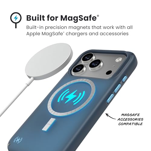 Image of Speck Presidio LUX for iPhone 17 Pro Case, MagSafe-Compatible, Slim Protective Case, DEEP SEA Fade /Black /Spell Blue
