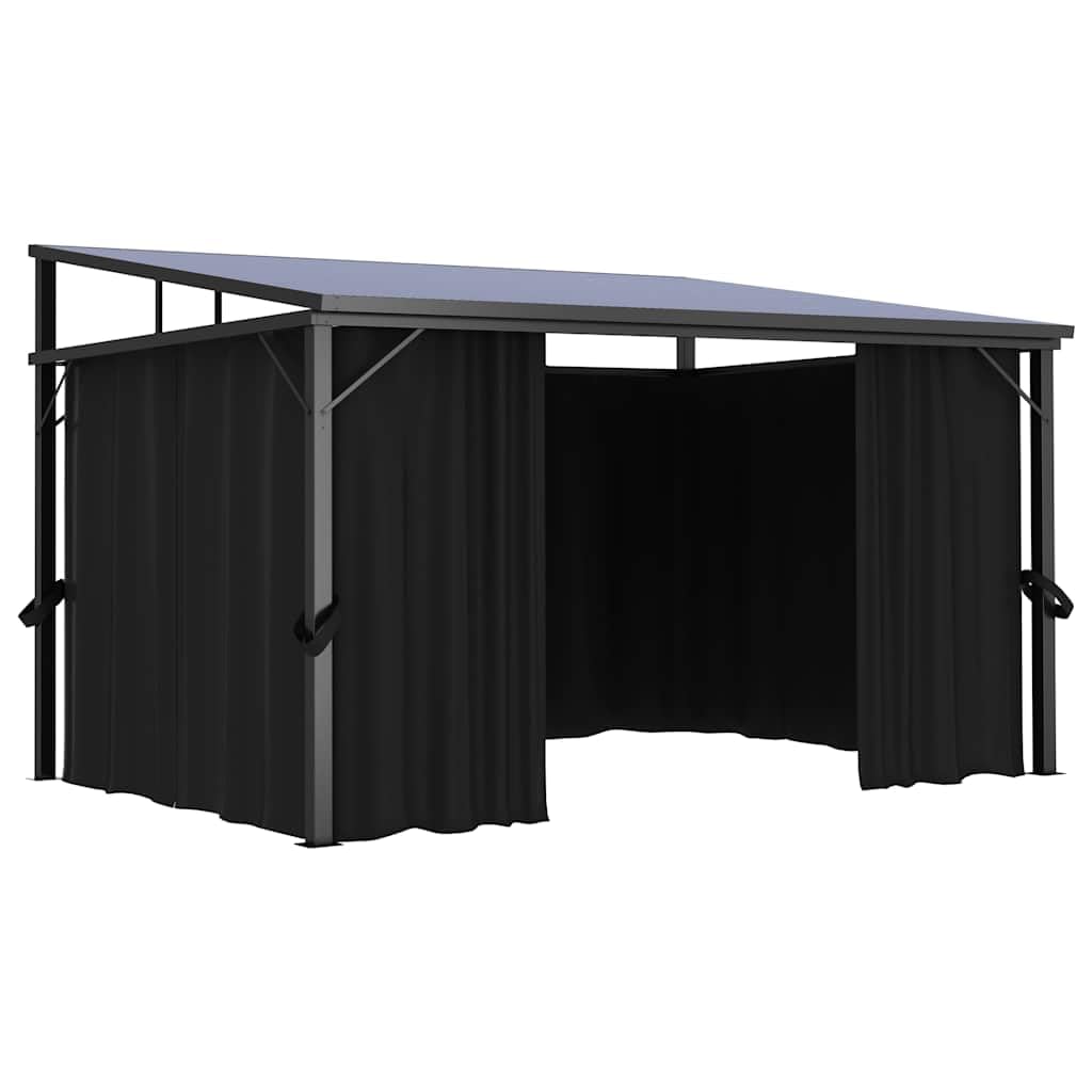 Pawilon ogrodowy z zasłonami, 405 x 294 x 244 cm, antracytowy, z aluminium i stali, odporny na działanie promieni UV, z 4 ścianami bocznymi, na taras, imprezę w ogrodzie, grillowanie i imprezy