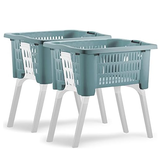 Deuba 2X Cestas Para La Ropa Con Patas Desplegables 60X40X58Cm De Plástico Cesto Para La Colada Capacidad 38L Azul