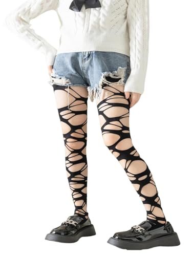 Mrotrida Women's Ripped Tights Gothic Punk Perforated Stocking Y2k Ragged Pantyhose Halloween Cosplay Leggings2