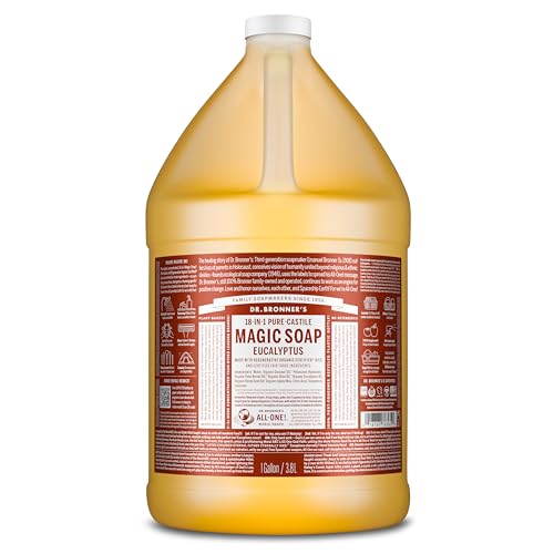 Dr. Bronner's Pure-Castile Magic Soap Liquid (Eucalyptus, 1 Gallon) - Made with Regenerative Organic Certified Oils, 18-in-1 Uses: Face, Body, Hair, Laundry, Pets and Dishes, Concentrated, Vegan