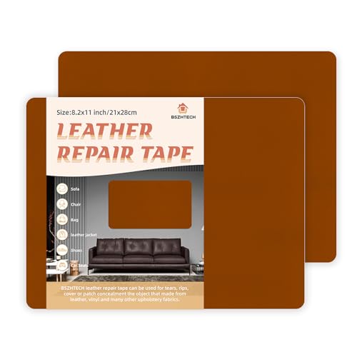 BSZHTECH Self Adhesive Leather Repair Patch Tape for Couch Sofa Brown 2Pcs
