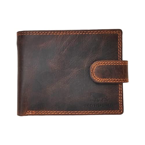 Wallets Men Anti-Theft RFID Blocking Bifold Leather Wallet Genuine Distressed Hunter Leather Passcase Wallet Money Cards Coin Organiser Purse Gift For Men M80 Dark Brown