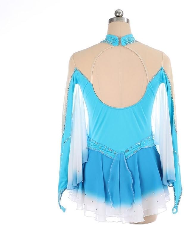 Robe patinage artistique de compétition extensible pour performance bleu - 2