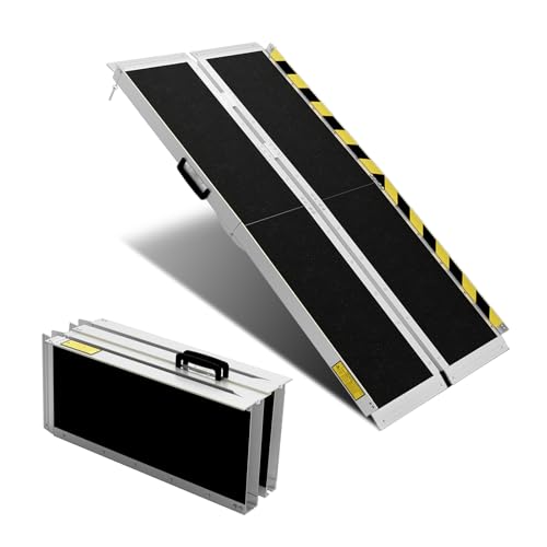 Image of 5FT Portable Wheelchair Ramp, Folding Non-Slip Aluminum Ramp for Home