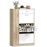 HOMCOM Mueble Zapatero de 3 Puertas para 18-27 Pares de Zapatos Zapatero Moderno con Cajón y Puerta para Salón Entrada Dormitorio 84x30x132 cm Natural