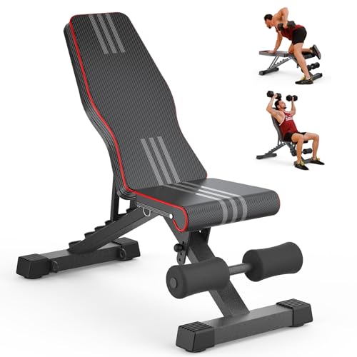 OUNUO Adjustable Weight Bench with Headrest - 660LBS Heavy-Duty Foldable Workout Bench for Home Gym, Full Body Training & Bench Press (Black)