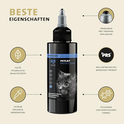 Peticare Anti-Parasiten Mittel für Katzen | gegen Milben Flöhe Pilze | lindert effektiv Juckreiz & unterstützt Regenerationsprozess | einzigartiges PRS® System für Lange Wirkung – petCat Protect 3010