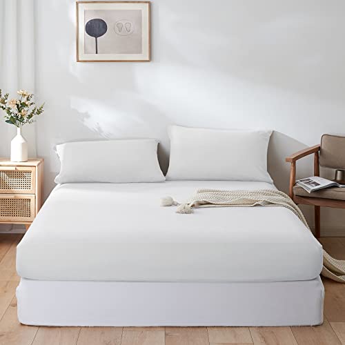 Yiyea Linen Fitted Sheet With Pillowcase - Natural French Linen Cotton Blend 16 Inch Deep Pocket King  Fitted Sheet, Soft, Breathable And Durable (King, White) #TOP8