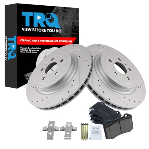 Image of TRQ Performance Rear Brake Pad and Rotor Set Ceramic G Coated Slotted Drilled Compatible with 2012-2015 Tesla S