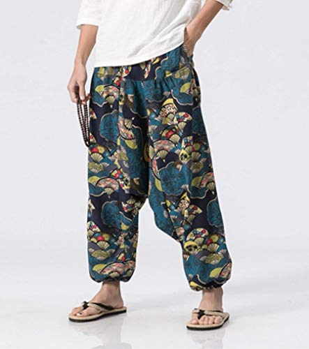 Calça harém solta masculina Cicilin estampada cintura elástica pernas largas floridas, Color 1, 3XL