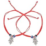 WRITWAA Pulsera de Mal de Ojo Ajustable de Cuerda Roja para Mujer y Hombre Set de 2 Pulseras Cuentas Azules y Diseño de Mano para Protección y Uso Diario