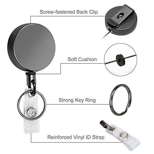 2 Pack Heavy Duty Retractable Badge Holder Reel, Will Well Metal Id Badge Holder With Belt Clip Key Ring For Name Card Keychain [All Metal Casing, 27.5" Uhmwpe Fiber Cord, Reinforced Id Strap] #TOP3