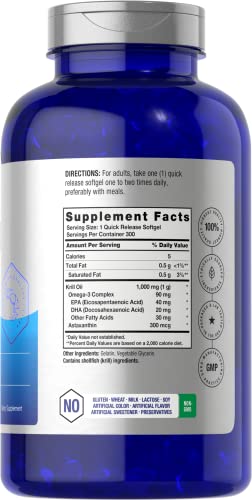 Antarctic Krill Oil 1000Mg | 300 Softgel Capsules | Omega 3, Epa, Dha Supplement | With Astaxanthin | Value Size | Non-Gmo, Gluten Free | By Horbaach #TOP1