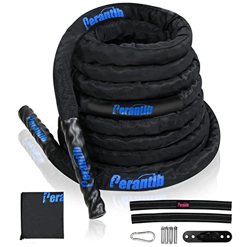 Perantlb Battle rope with wear-resistant nylon protective sleeve ,Heavy Battle Rope for Strength Training Home Fitness Exercise Rope, Anchor Strap Kit Included