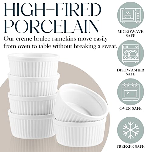 Bellemain Fluted Porcelain 10 Oz Ramekins | French Onion Soup Bowls, Pot Pie Pans, Dessert Dishes, Small Portion Cups, Quiche Baking Dish, Camembert Baking Dish | Oven Safe To 500F, Set Of 6 (White) #TOP3