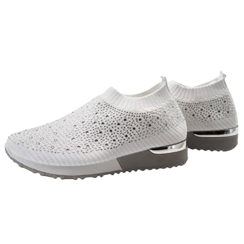 Aspand Collection - Zapatillas Deportivas para Mujer,Zapatillas de Lentejuelas sin Cordones,Zapatillas Casuales con cuña de Malla Transpirable,Blanco,37