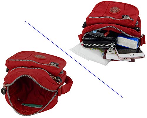 ekavale kleine Umhängetasche Damentasche aus hochwertigem wasserabwesendem Nylon Schultertasche (Rot)