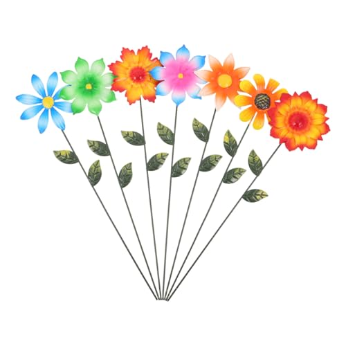 HANABASS Lot De 7 Piquets DéCoratifs Jardin en Fer Forgé avec Fleurs MéTalliques RéSistantes Aux IntempéRies Tuteurs Stables pour Pelouse Terrasse...