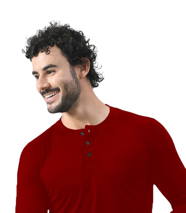 Image of Blisstone Men's Long Sleeve Henley T-Shirt with Button Placket | Soft & Comfortable Casual Wear