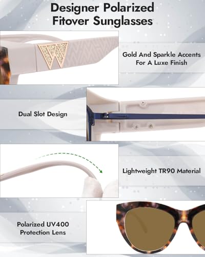 Meeloog Over Glasses Sunglasses for Women Polarized Trendy Cateye Shades Go Over Glass Women UV400 Protection MST00693