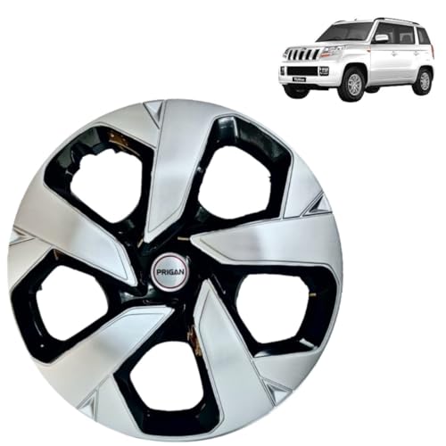 Image of Prigan TUV 300 Black Silver Wheel Cover 15 inch for TUV300 (Set of 4 Pcs) (Press Fitting) Model- Punch Reverse 15